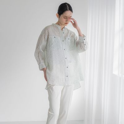 la.f...（Women/大きいサイズ）/ラ　エフ L （大きいサイズ） 【大きいサイズ】バンドカラーラミーブラウス≪手洗い可能≫