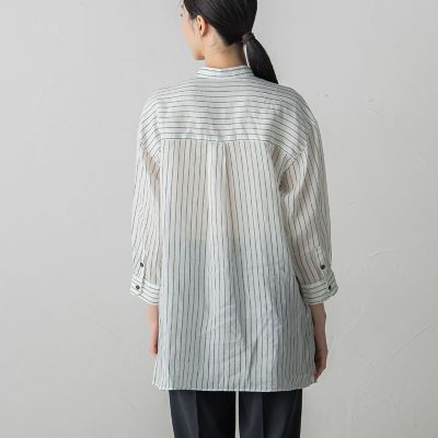 【大きいサイズ】バンドカラーラミーブラウス≪手洗い可能≫