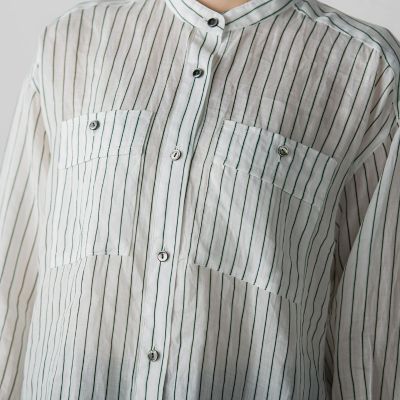 【大きいサイズ】バンドカラーラミーブラウス≪手洗い可能≫