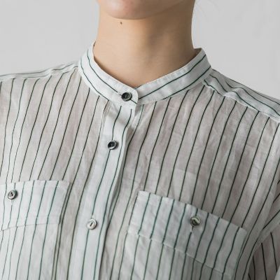 【大きいサイズ】バンドカラーラミーブラウス≪手洗い可能≫