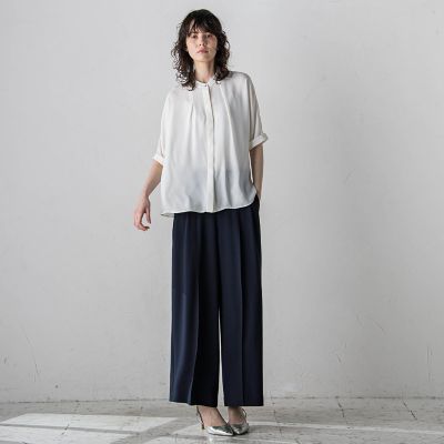 【大きいサイズ】バックサテンアムンゼンブラウス≪洗濯機で洗える≫