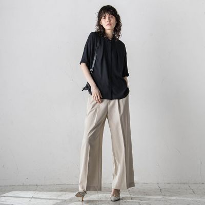 【大きいサイズ】バックサテンアムンゼンブラウス≪洗濯機で洗える≫