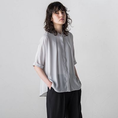 【大きいサイズ】バックサテンアムンゼンブラウス≪洗濯機で洗える≫