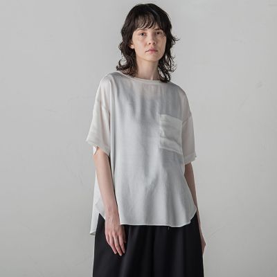 【大きいサイズ】胸ポケットサテンヴィンテージブラウス≪手洗い可能≫