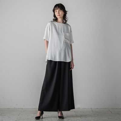 【大きいサイズ】胸ポケットサテンヴィンテージブラウス≪手洗い可能≫