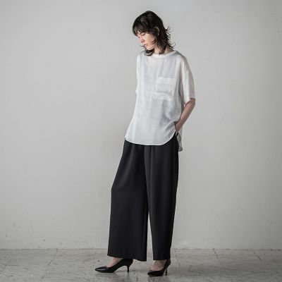 【大きいサイズ】胸ポケットサテンヴィンテージブラウス≪手洗い可能≫