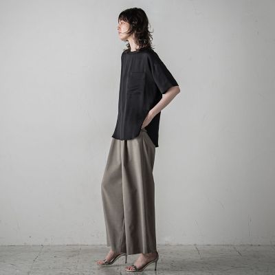 【大きいサイズ】胸ポケットサテンヴィンテージブラウス≪手洗い可能≫