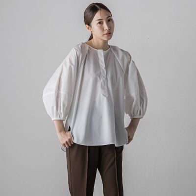【大きいサイズ】ボリューム袖タフタブラウス≪洗濯機で洗える／セットアップ対応≫