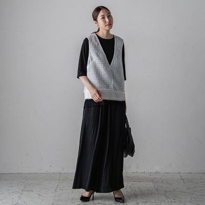 【大きいサイズ】リボンジャガードツィードブラウス≪洗濯機で洗える≫