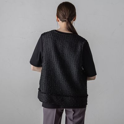 【大きいサイズ】リボンジャガードツィードブラウス≪洗濯機で洗える≫