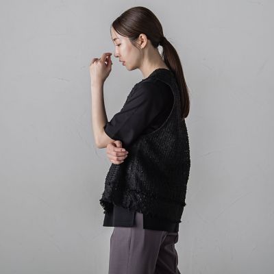 【大きいサイズ】リボンジャガードツィードブラウス≪洗濯機で洗える≫
