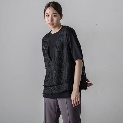 【大きいサイズ】リボンジャガードツィードブラウス≪洗濯機で洗える≫
