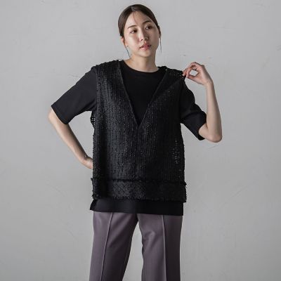 【大きいサイズ】リボンジャガードツィードブラウス≪洗濯機で洗える≫