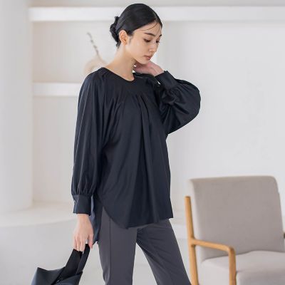 la.f...（Women/大きいサイズ）/ラ　エフ L （大きいサイズ） 【大きいサイズ】マイクロピーチボリュームスリーブブラウス≪洗濯機で洗える≫