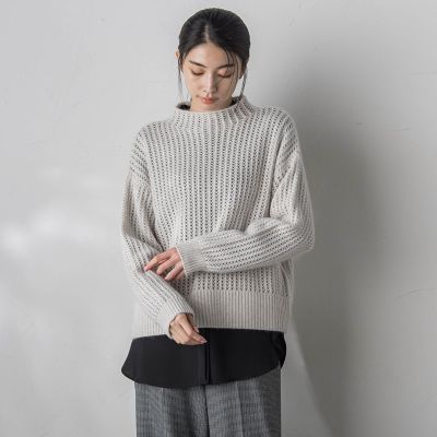 【大きいサイズ】フロント配色バンドカラーブラウス≪洗濯機で洗える≫