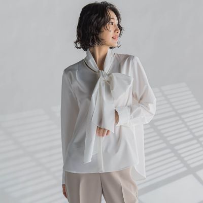 【大きいサイズ】ボウタイリボンブラウス≪洗濯機で洗える≫