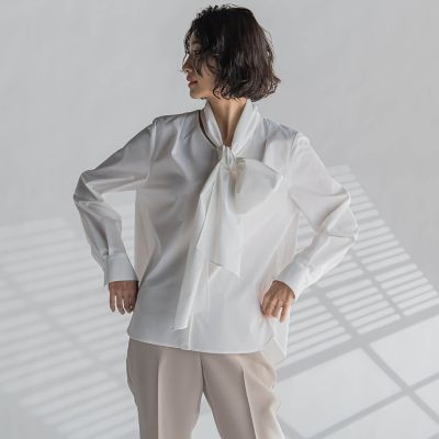 【大きいサイズ】ボウタイリボンブラウス≪洗濯機で洗える≫