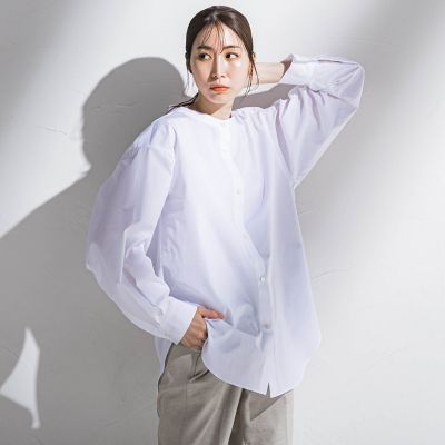 【SALE】【送料無料】la.f...（Women/大きいサイズ）/ラ エフ L（大きいサイズ）バンドカラーシャツ&#8810;洗濯機で洗える&#8811; 01ホワイト トップス【三越伊勢丹/公式】