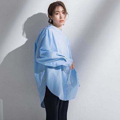 【SALE】【送料無料】la.f...（Women/大きいサイズ）/ラ エフ L（大きいサイズ）バンドカラーシャツ&#8810;洗濯機で洗える&#8811; 07ブルー トップス【三越伊勢丹/公式】