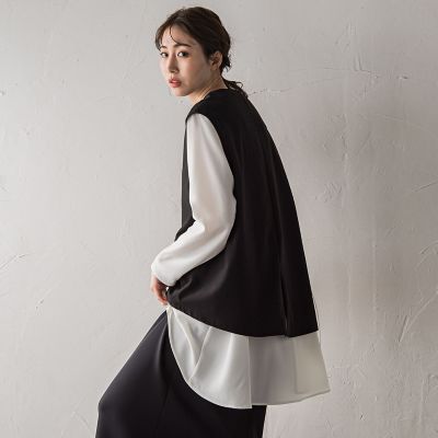 大きいサイズ】【biyori】”ゆったり着痩せ”レイヤードベスト