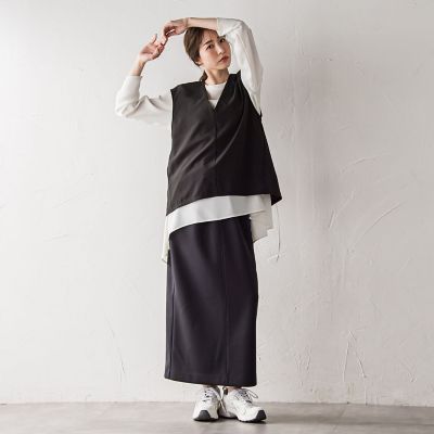 ラエフ（la．f．．．）/【biyori】”ゆったり着痩せ”レイヤードベスト≪洗濯機で洗える≫ 大きいサイズ】【biyori】”ゆったり着痩せ”レイヤードベスト