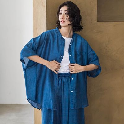 la.f...（Women/大きいサイズ）/ラ　エフ L （大きいサイズ） 【大きいサイズ】【biyori】”風をまとう、大人のシアー”デニムシャツ≪洗濯機で洗える≫