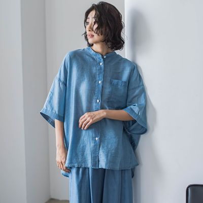 【大きいサイズ】【ｂｉｙｏｒｉ】”風をまとう、大人のシアー”デニムシャツ≪洗濯機で洗える≫