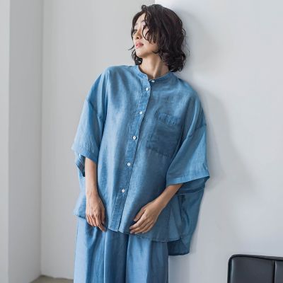 【大きいサイズ】【ｂｉｙｏｒｉ】”風をまとう、大人のシアー”デニムシャツ≪洗濯機で洗える≫