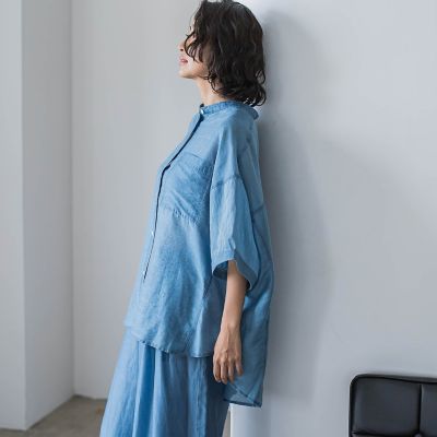 【大きいサイズ】【ｂｉｙｏｒｉ】”風をまとう、大人のシアー”デニムシャツ≪洗濯機で洗える≫