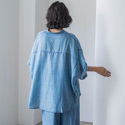 【大きいサイズ】【ｂｉｙｏｒｉ】”風をまとう、大人のシアー”デニムシャツ≪洗濯機で洗える≫