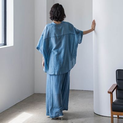 【大きいサイズ】【ｂｉｙｏｒｉ】”風をまとう、大人のシアー”デニムシャツ≪洗濯機で洗える≫
