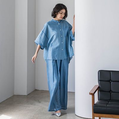 【大きいサイズ】【ｂｉｙｏｒｉ】”風をまとう、大人のシアー”デニムシャツ≪洗濯機で洗える≫