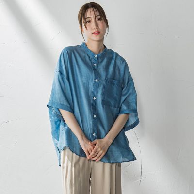 【大きいサイズ】【ｂｉｙｏｒｉ】”風をまとう、大人のシアー”デニムシャツ≪洗濯機で洗える≫