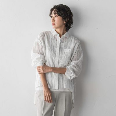 大きいサイズ】シアーサッカーストライプシャツ | la.f (Women