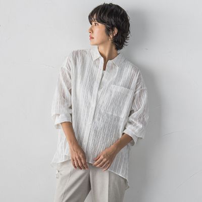 大きいサイズ】シアーサッカーストライプシャツ | la.f（Women