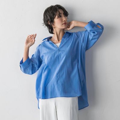 ＜la.f...（Women/大きいサイズ）＞【大きいサイズ】肌映え！スキッパーシアーブラウス