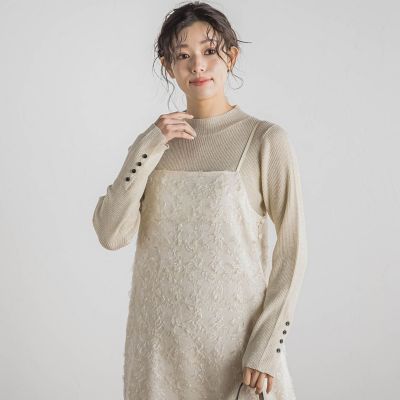ハウンドトゥースカットジャガードワンピース≪洗濯機で洗える≫