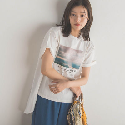 ＜Droite lautreamont (Women)＞【ＷＥＢ限定】ＯＣＥＡＮフォトプリントＴシャツ≪洗濯機で洗える≫