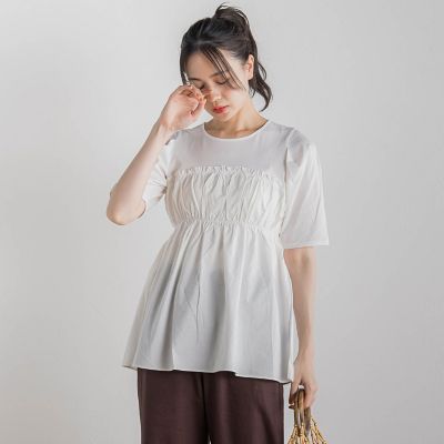 【SALE】Droite lautreamont (Women)/ドロワットロートレアモン コットン天竺ドッキングプルオーバー&#8810;洗濯機で洗える&#8811; 02オフホワイト トップス【三越伊勢丹/公式】