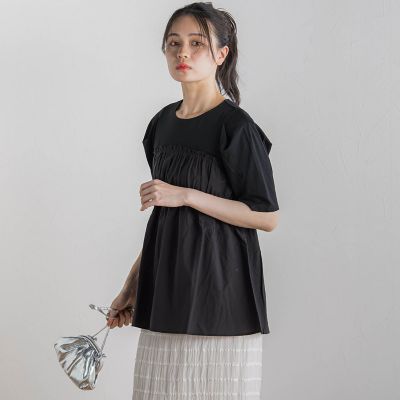 【SALE】Droite lautreamont (Women)/ドロワットロートレアモン コットン天竺ドッキングプルオーバー&#8810;洗濯機で洗える&#8811; 04ブラック トップス【三越伊勢丹/公式】