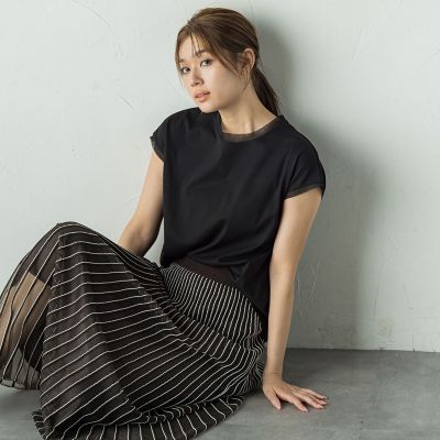 【SALE】Droite lautreamont (Women)/ドロワットロートレアモン 天竺シアー切替えTシャツ&#8810;洗濯機で洗える&#8811; 04ブラック トップス【三越伊勢丹/公式】