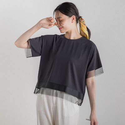 【SALE】Droite lautreamont (Women)/ドロワットロートレアモン グログランボーダー切替えプルオーバー&#8810;手洗い可能&#8811; 20チャコールグレー トップス【三越伊勢丹/公式】