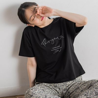 【SALE】Droite lautreamont (Women)/ドロワットロートレアモン ドライタッチコットンミックスロゴT&#8810;洗濯機で洗える&#8811; 04ブラック トップス【三越伊勢丹/公式】