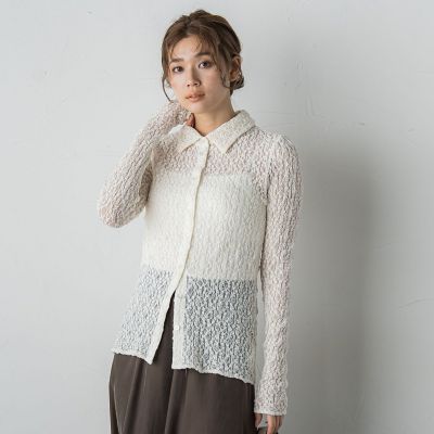 ＜Droite lautreamont (Women)＞フラワーシャーリングレースカットソー≪洗濯機で洗える≫