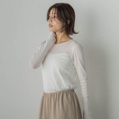 ANLICOアンリコ　さえら　コットンチュールカットソー　白　L コットンサラチュールカットソー≪手洗い可能≫ | Droite lautreamont