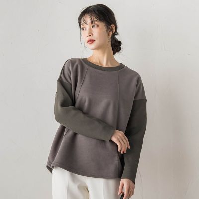 フェイクスエード×リブ変形切替えプルオーバー≪手洗い可能≫ | Droite 