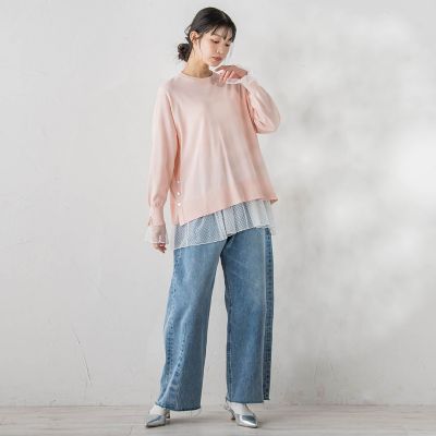 美品⁂センソユニコ⁂長袖プルオーバー　チュニック　ドット立体モチーフ　チュール チュールドットチュニックプルオーバー≪洗濯機で洗える≫ | Droite