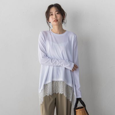 ＜Droite lautreamont (Women)＞裾レーストップス≪手洗い可能≫