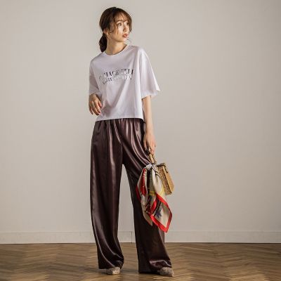 【カタログ掲載】サテンイージーワイドパンツ≪洗濯機で洗える≫