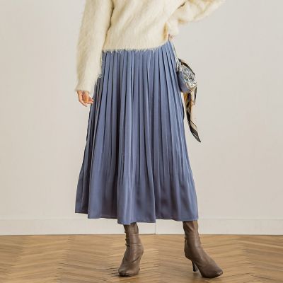 ＜Droite lautreamont (Women)＞【ＷＥＢ限定】ピーチサテンプリーツスカート≪手洗い可能≫